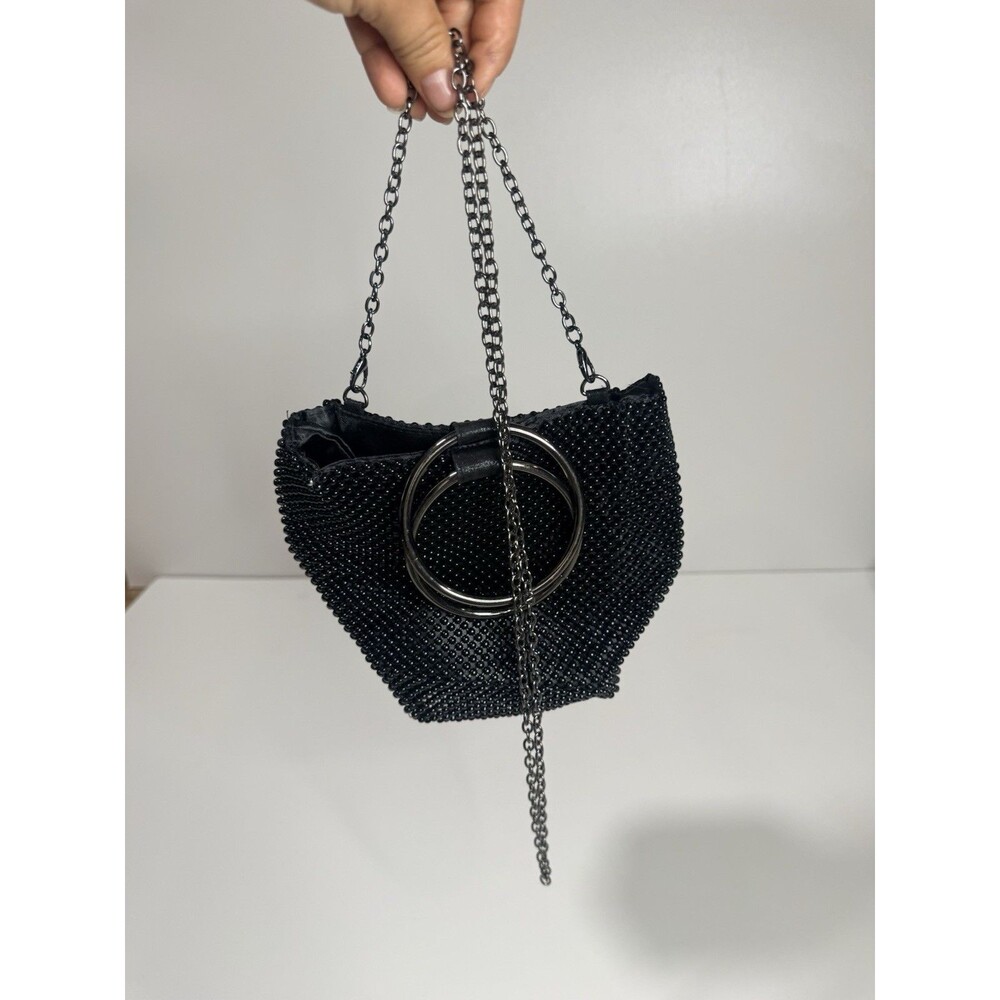 Evening Bag Clutch Women's Black Beaded Detachable Crossbody